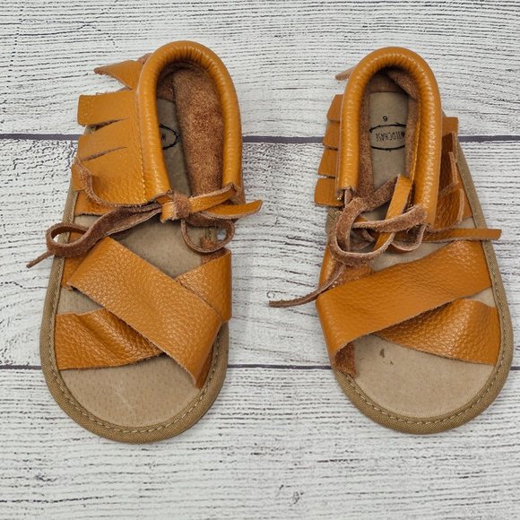 Fringed Moccasin leather‎ sandals childrens size 6 - Picture 1 of 9